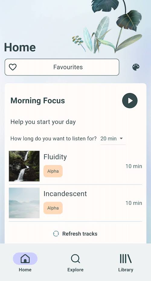 Screenshot of the Restful app home page